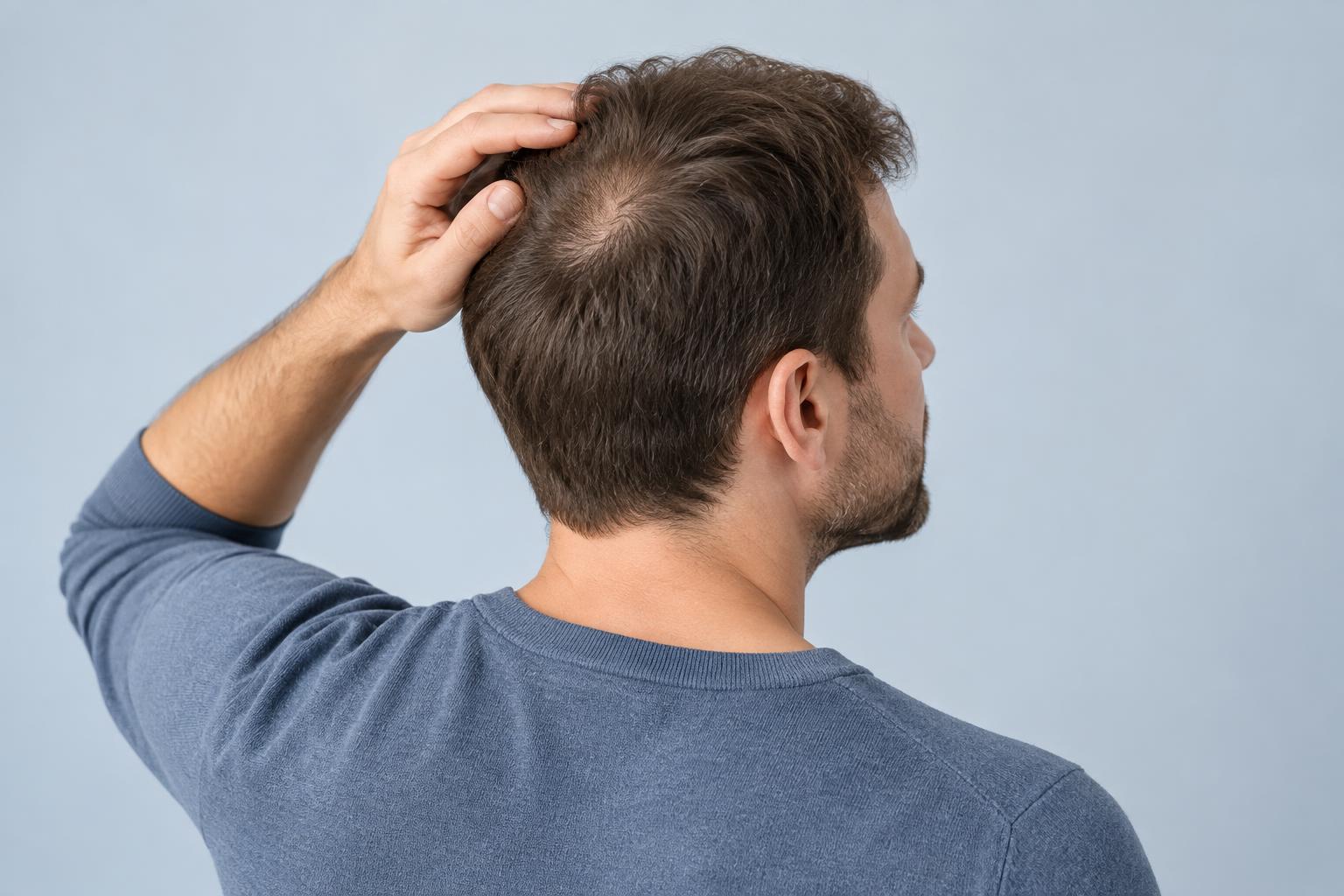 Mann betrachtet den Haarwirbel am Hinterkopf